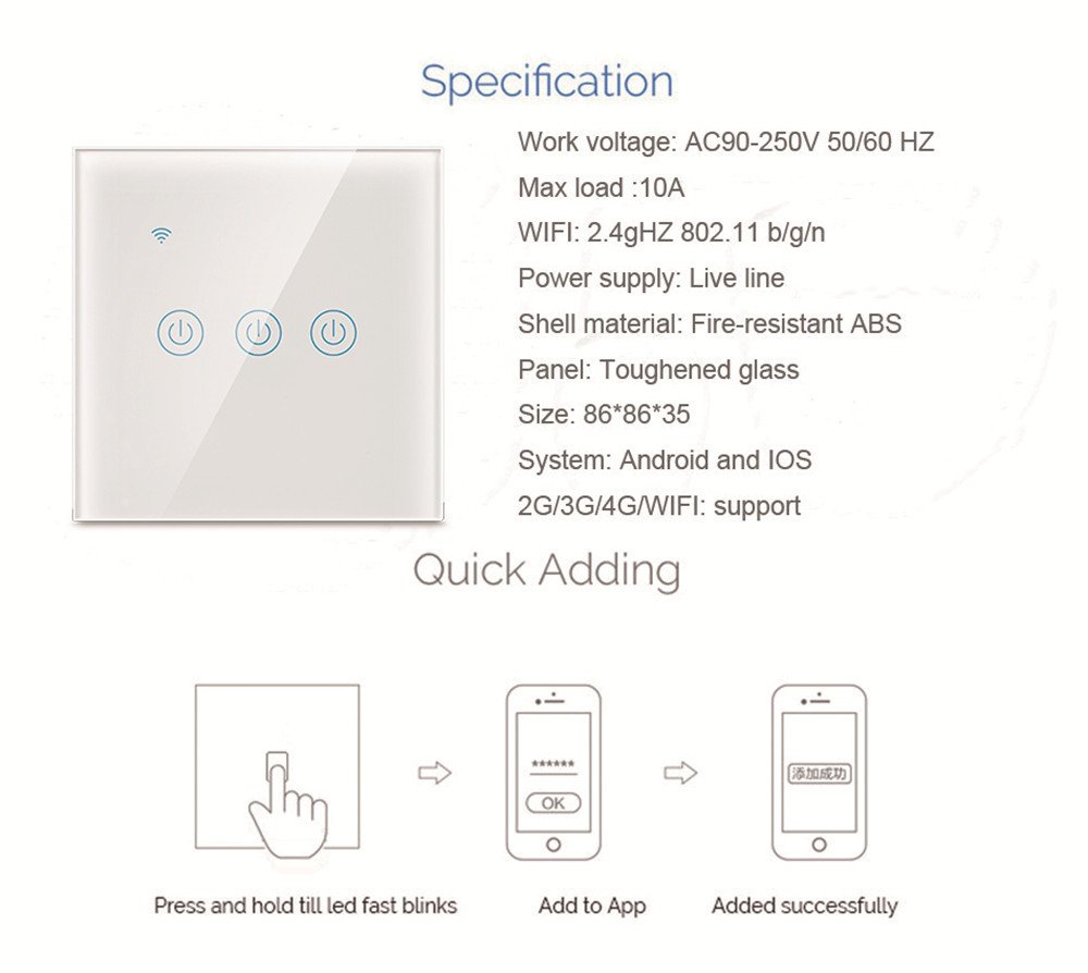 Smart Switch 3 Gang – B Series-Touch-Gold - Image 3