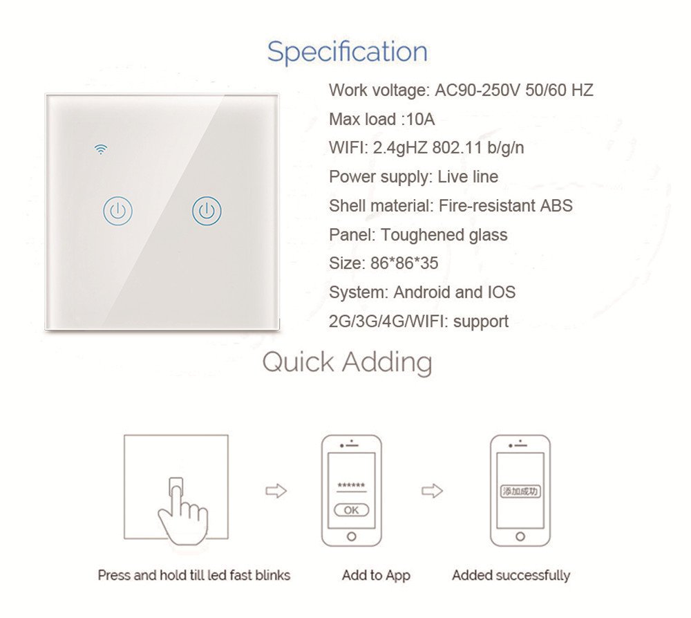 Smart Switch 2 Gang – B Series-Touch-Gold - Image 2