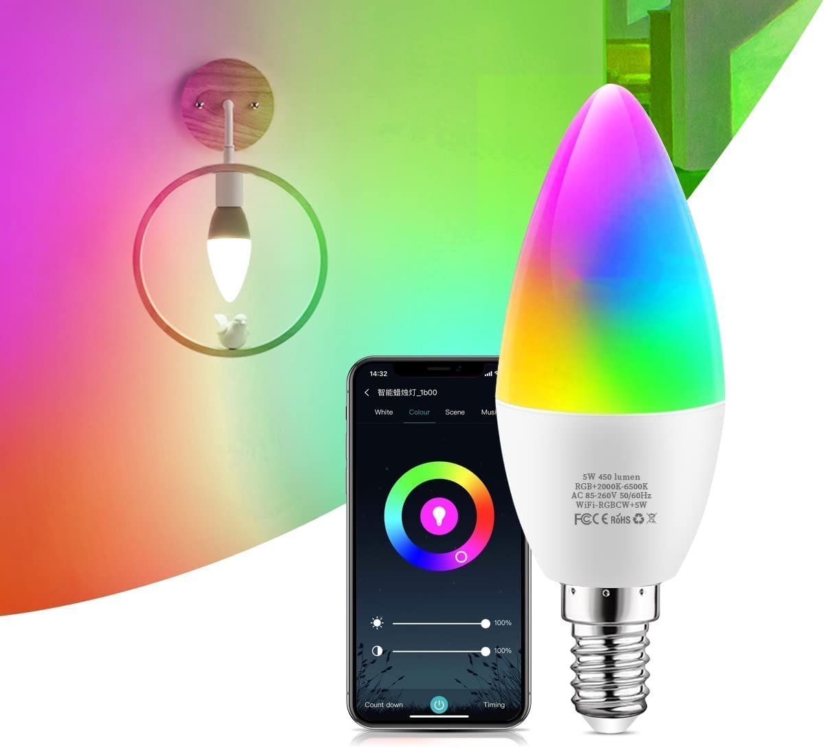 E14 WiFi Smart Candle Shape Bulb - RGBCCT - Image 7