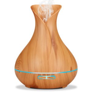Smart WiFi Ultrasonic Aroma Diffuser in light wood finish with LED mood light