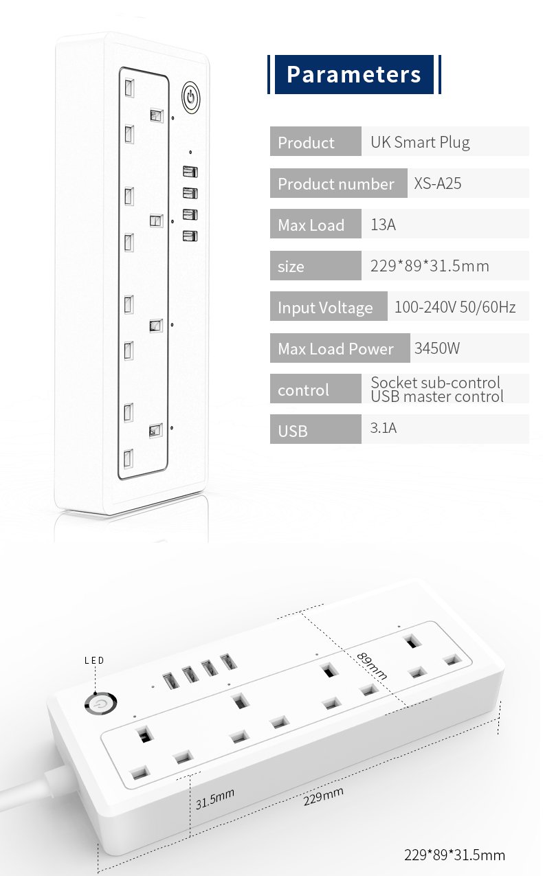 MCMP 0109 Tuya smart 4 socket strip with 4 usb a 2