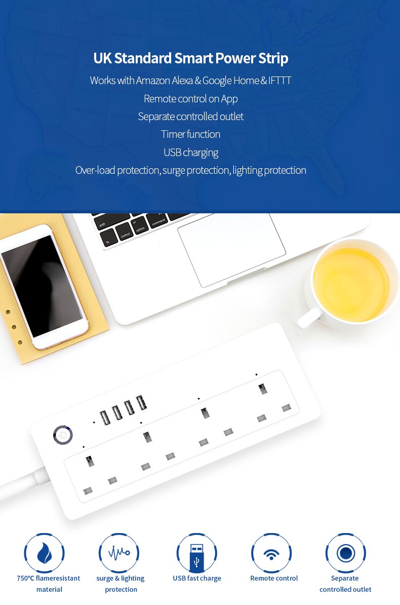 MCMP 0109 Tuya smart 4 socket strip with 4 usb a 7