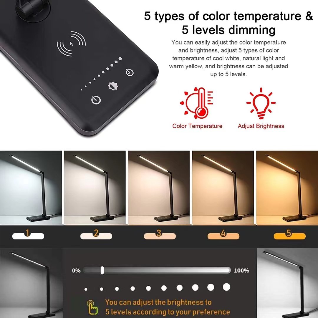 MCMP 0143 Led Desk Lamp Dimmable 5 White colour Temperature and inbuilt wireless charge for phone 4