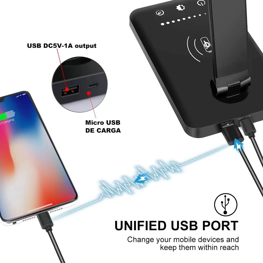 MCMP 0143 Led Desk Lamp Dimmable 5 White colour Temperature and inbuilt wireless charge for phone 8