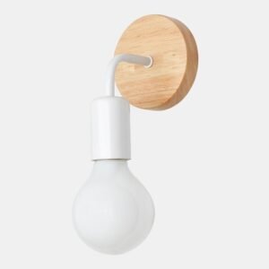 White Nordic Wall Lamp – Wooden Base, E27