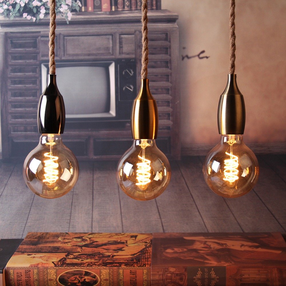 MCMP 0175 1 Nordic Bronze Pendant Light With Hemp Rope 8