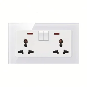 Twin Universal Wall Socket White Glass Frame