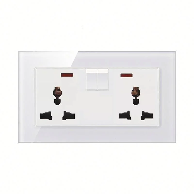 Twin Universal Wall Socket White Glass Frame