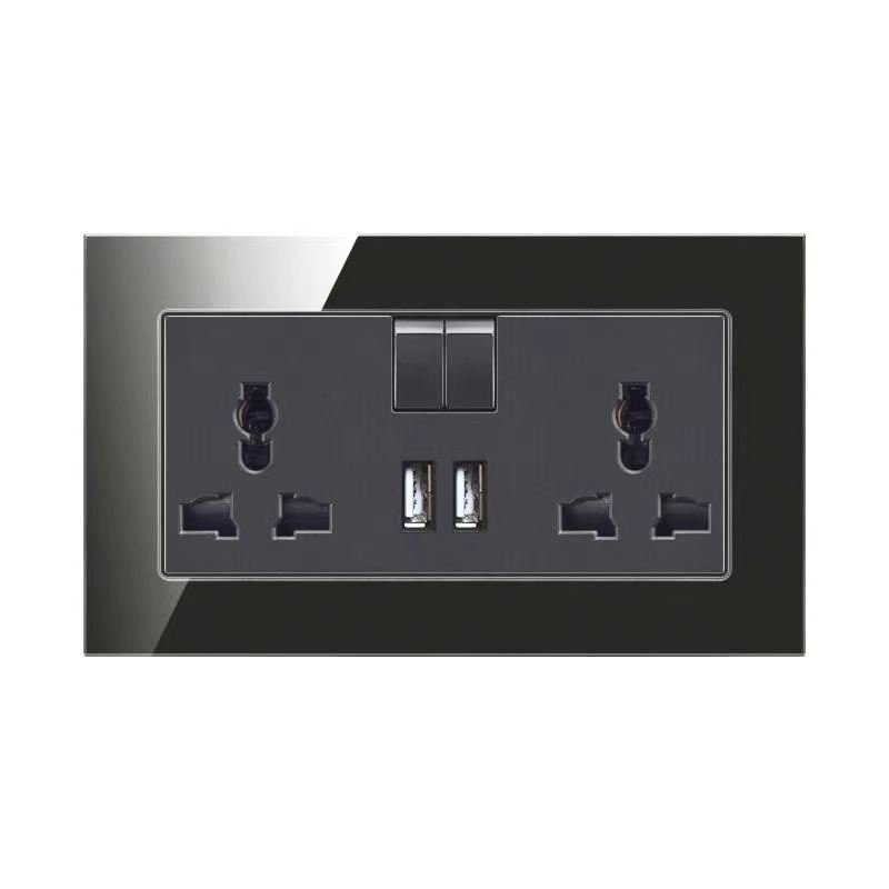 Universal Twin Power Socket + 2 USB-A (Black)