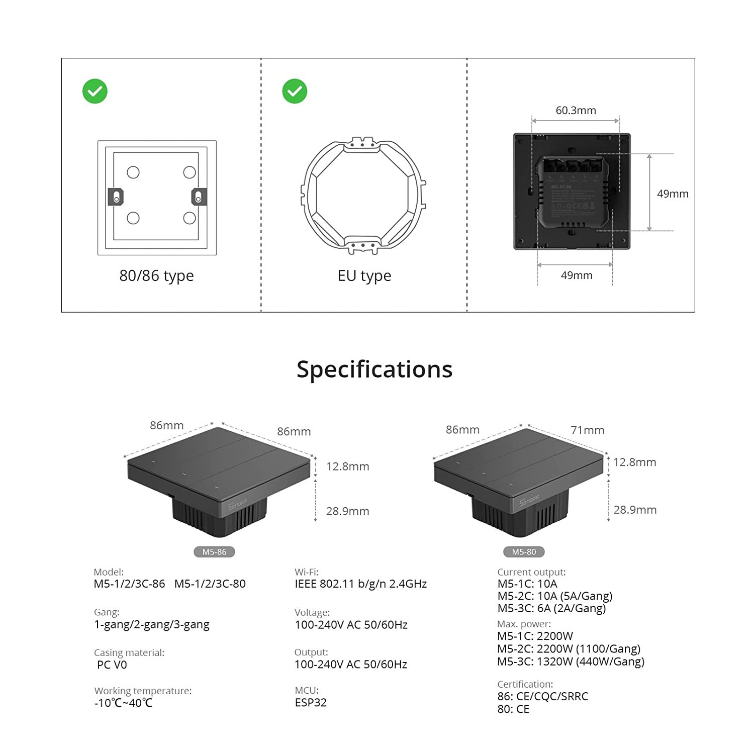 Sonoff  M5 WiFi 3 Gang Switch Dim Grey - Image 4