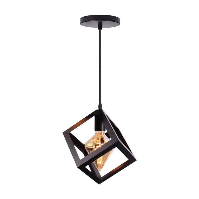 Nordic Black Steel 3D Box Pendant Light