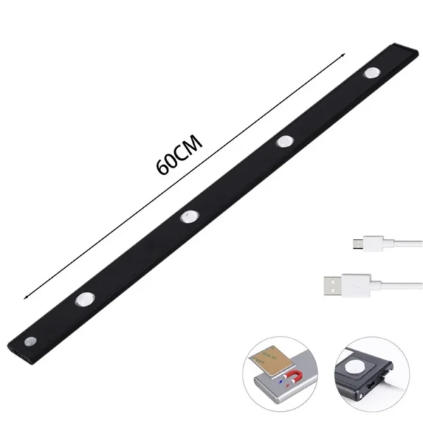 60cm black rechargeable light strip with hill effect