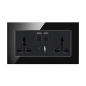 Twin Universal Socket With USB A and C Black