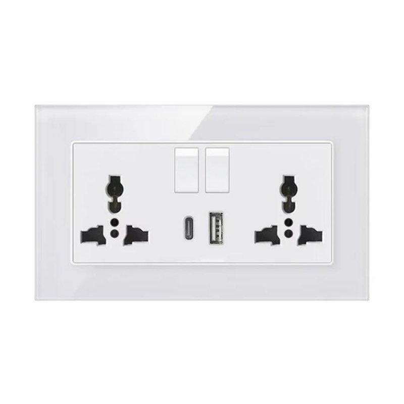 MCMP 0300 Tampered Glass Frame twin universal socket with usb ac