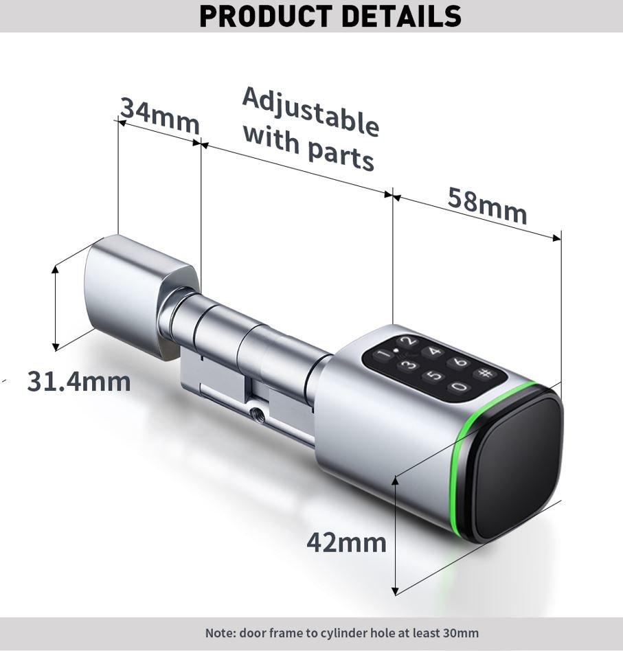 Tuya Smart Cylinder With Keypad - Black - Image 2