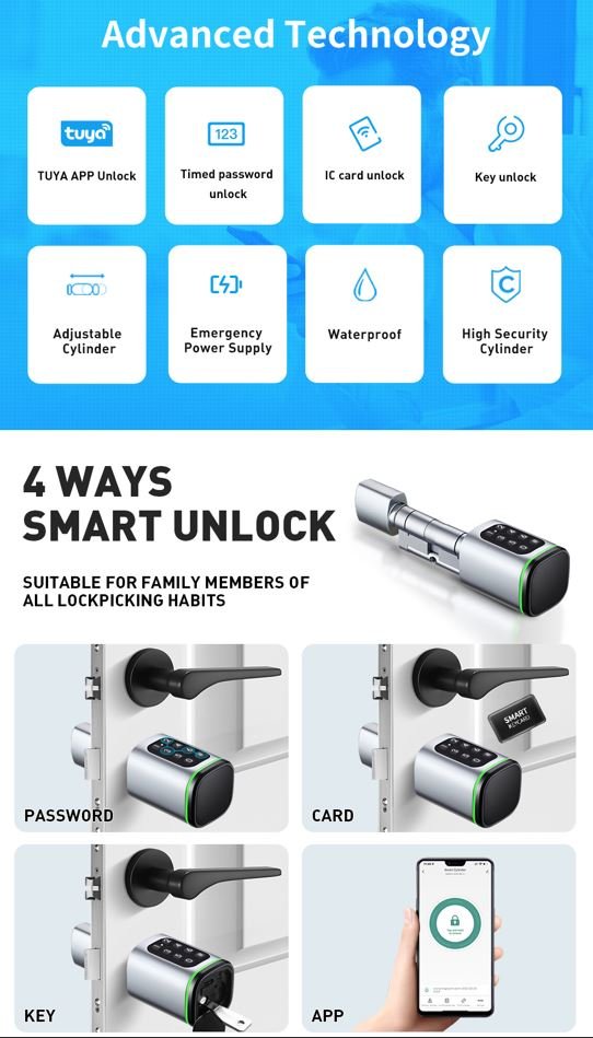 Tuya Smart Cylinder With Keypad - Black - Image 9