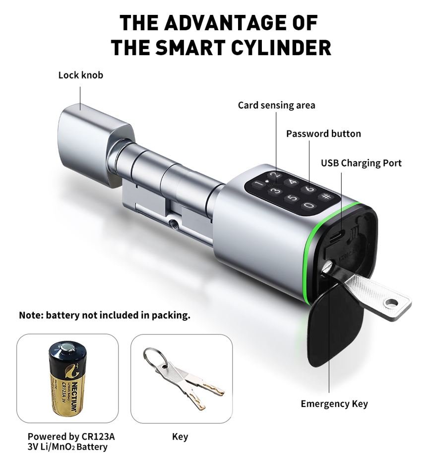 Tuya Smart Cylinder With Keypad - Black - Image 3