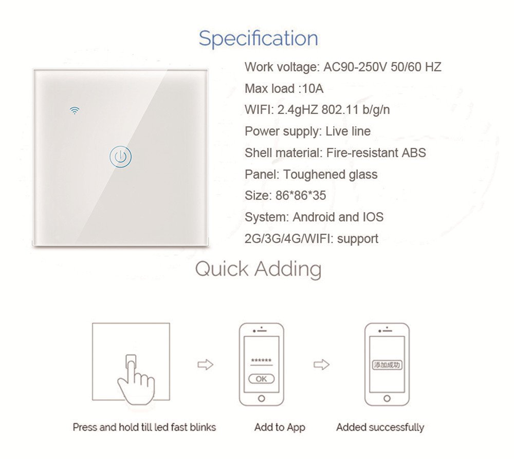 Smart Switch 1 Gang – B Series-Touch-White - Image 6