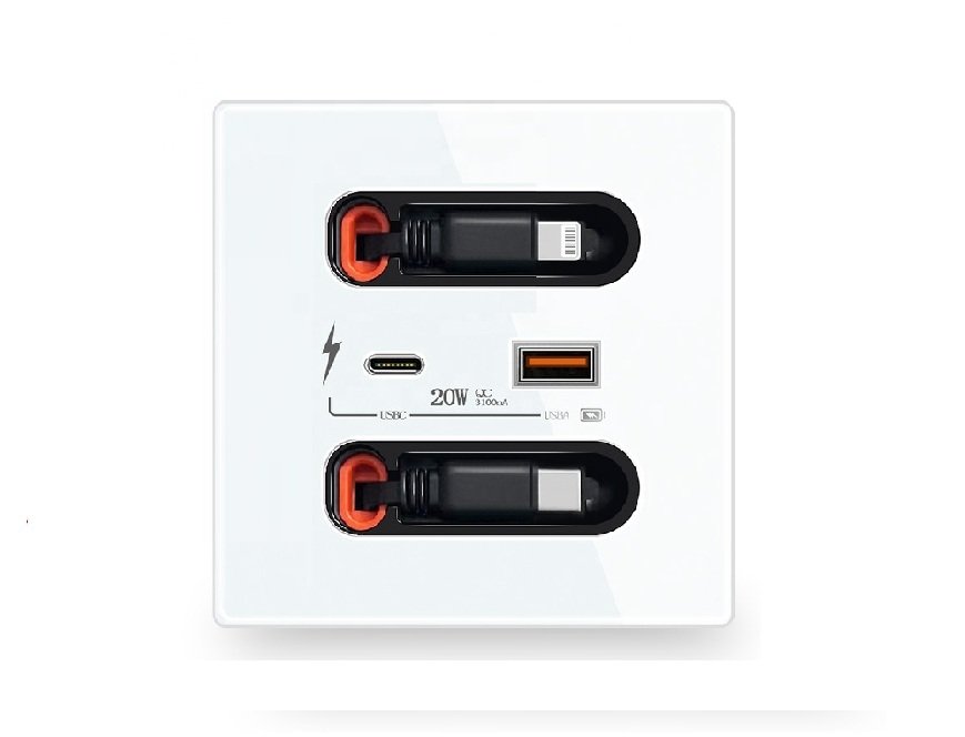 MCMP 0419 in wall usb charger white wuth usb a type c and lighting