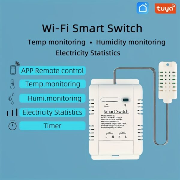 WiFi Smart 16A Relay w Temp & Humidity Sensor - Image 2