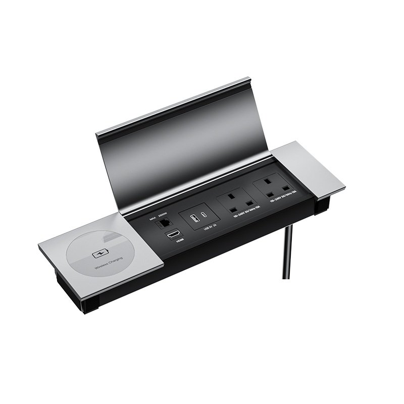 MCMP 0443 Embedded Desk Power unit with usb, cat6, 2 uk sockets, usb and wireless charger